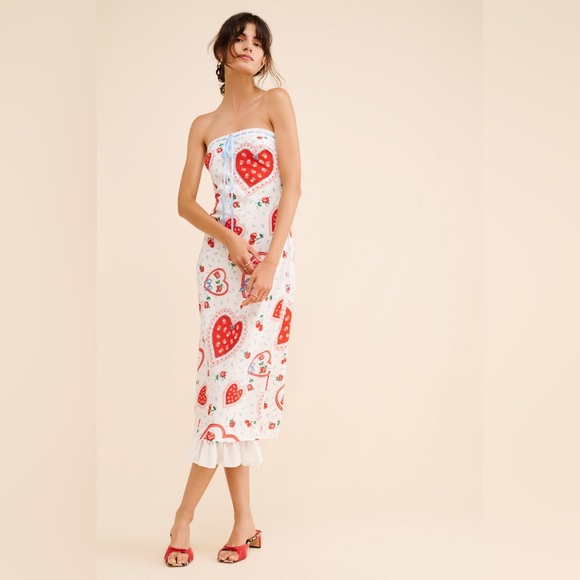 For Love & Lemons Daisy Mae Midi Dress in Red Motif - Picture 2 of 14
